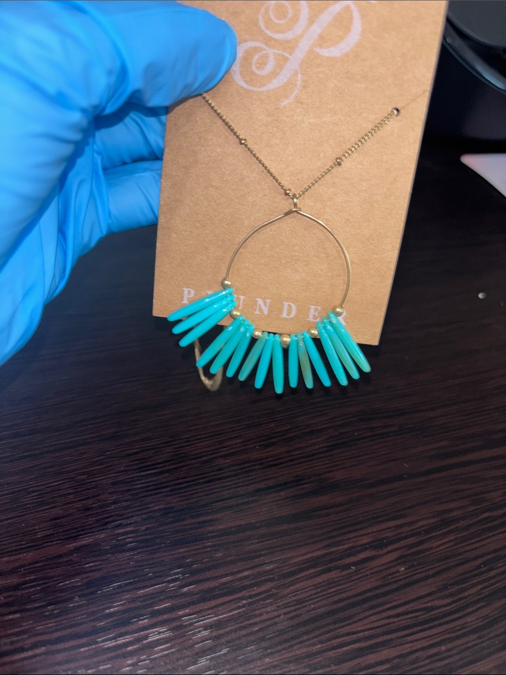 Plunder Turquoise Spike Hoop Necklace with Gold Accents